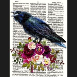 Gothic Raven Rose Vintage Dictionary Art Print